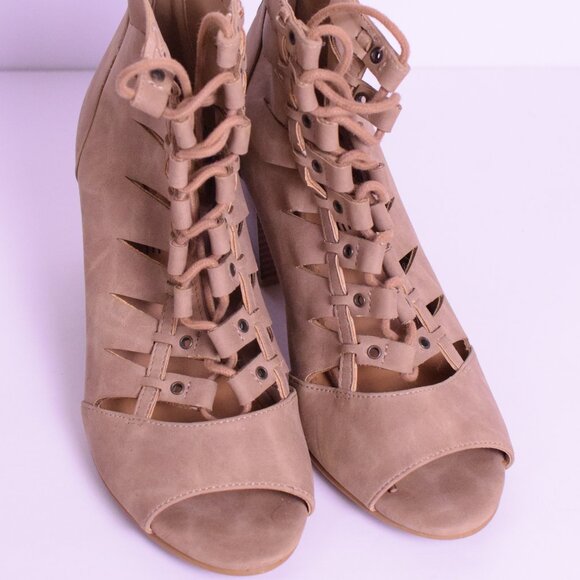 Rampage Women's Chunky Block Heel Lace Up Open Toe Gladiator Sandals - Size 8.5M - Picture 2 of 10